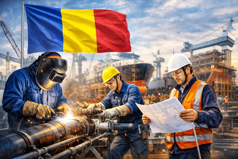 Hàn xì, lắp ống, kết cấu trong công ty đóng tầu tại Romania